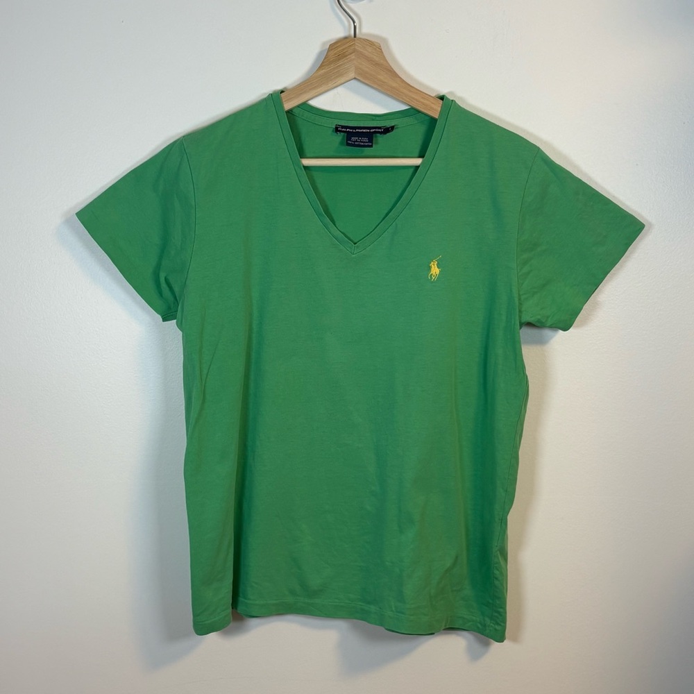Ralph Lauren Sport Women’s Green V-Neck T-Shirt, Size Large, Cotton, Preppy